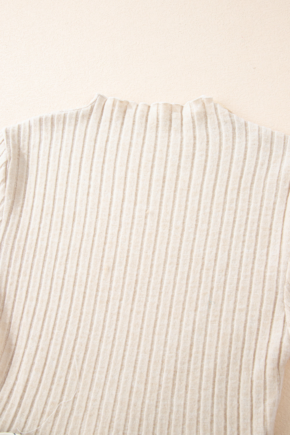Beige Ribbed Knit Belted A-line Dress with Patchwork Print