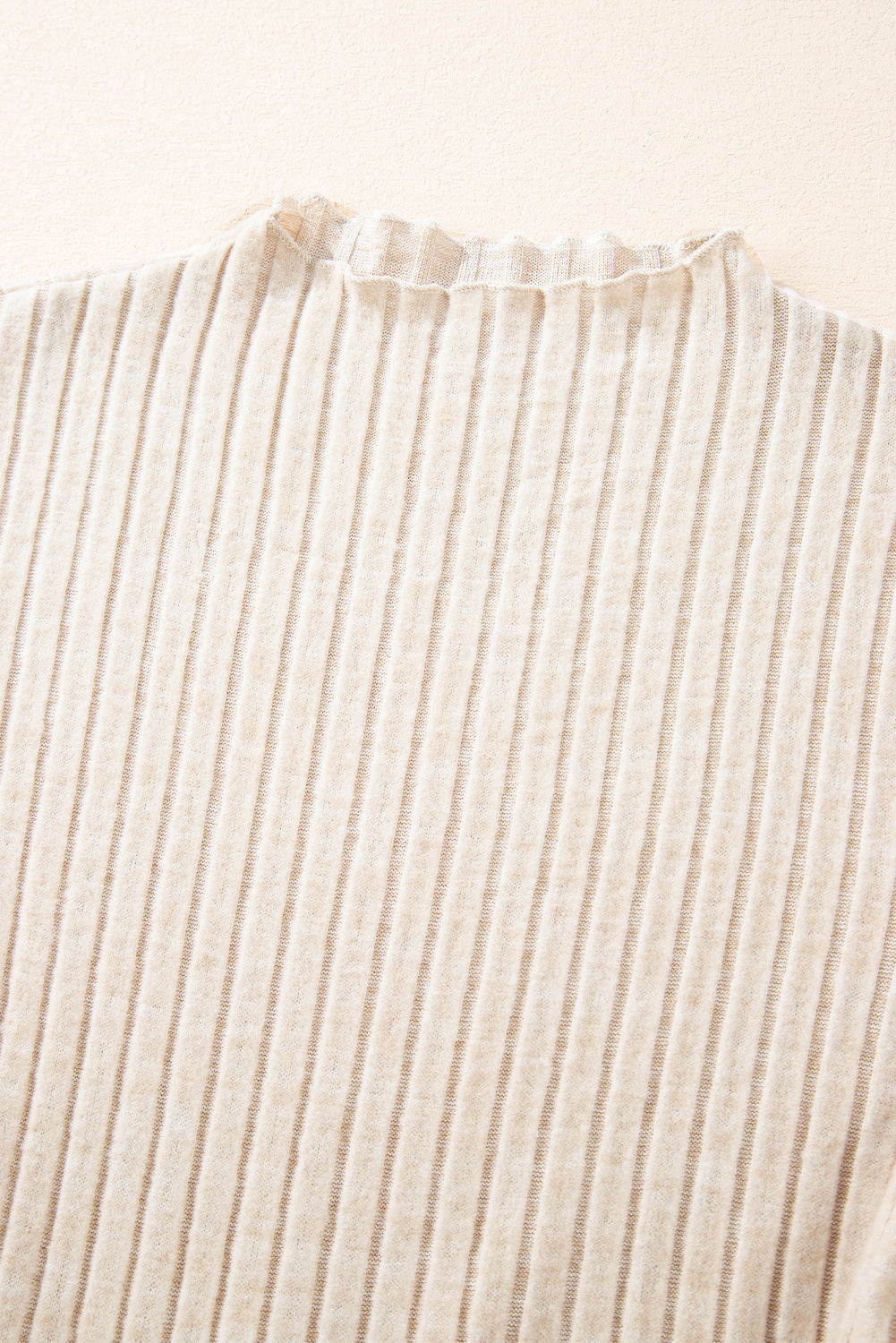 Beige Ribbed Knit Belted A-line Dress with Patchwork Print