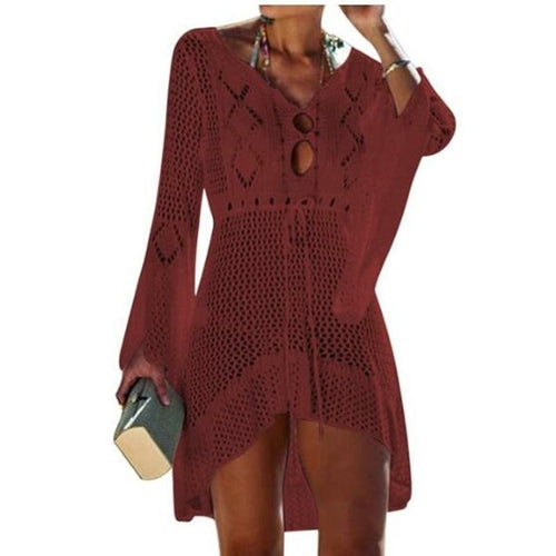 New Beach Cover Up Crochet For Women Knitted Tassel Tie Beachwear